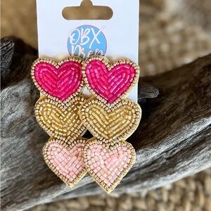Pink and Gold Heart Beaded Earrings